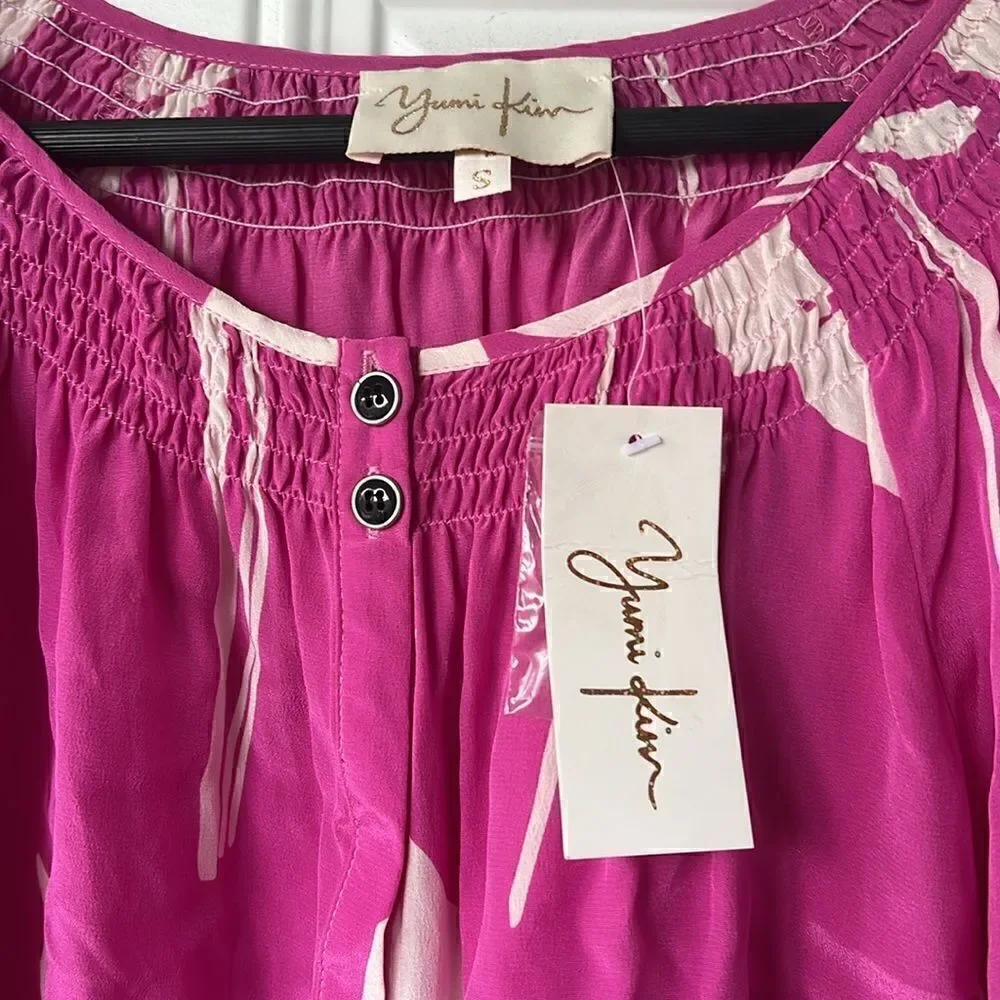 Yumi Kim 100% Silk Shirt - Size Small - BRAND NEW - NWT Pink 3/4 Sleeve Shirt